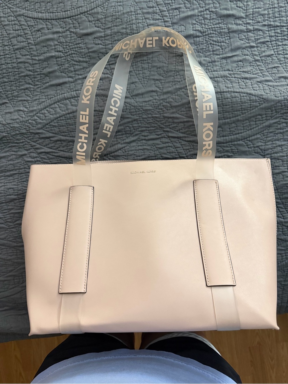 Michael Kors Blush Pink Leather Tote with Branded Translucent Straps